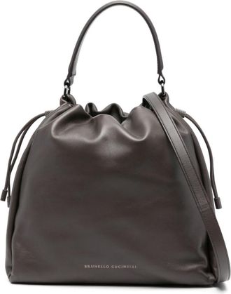 Brunello Cucinelli Dark Brown logo-debossed bucket bag