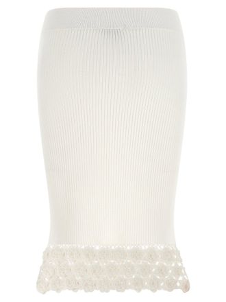 Ganni Ribbed Cotton with Crochet Hem Skirt - White