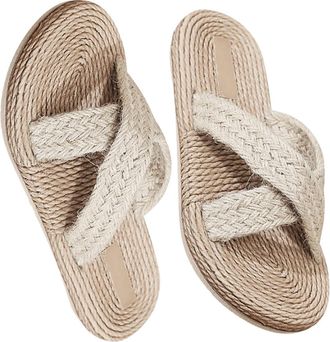 SOLUSTRE Japanese Style Household Slippers WomenS Summer Indoor Sandals Retro Woven Rope Cross-Strap Slippers Size 38 Comfortable Home Footwear