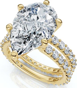 Pompeii3 Certified 5.40Ct Pear Engagement Ring Wedding Band Set 14k Gold/Pt Lab Grown