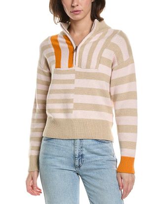 Brodie Mix Stripe 1/2-Zip Cashmere-Blend Pullover