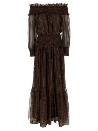 Self Portrait Brown Georgette Off Shoulder Maxi Abiti Marrone-Donna