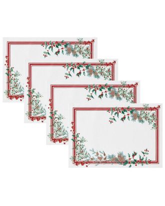 Elrene Set Of 4 Winter Holiday Berry Fabric Placemats
