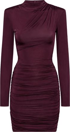 Rotate Wine High Neck Draped Long-Sleeve Mini Dress