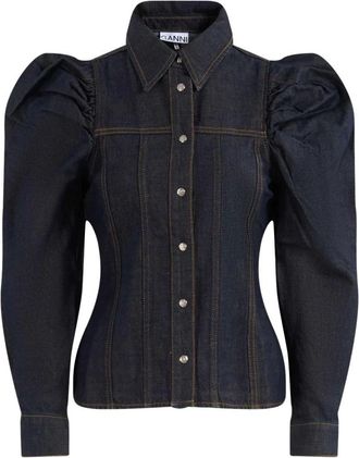 Ganni Overhemden, Dames, Blauw, M, Denim, Slub Denim Shirt