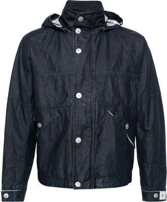 Stone Island Raw Plated linen hooded jacket - men - Acrylic Resin/Linen/Flax - L - Blue