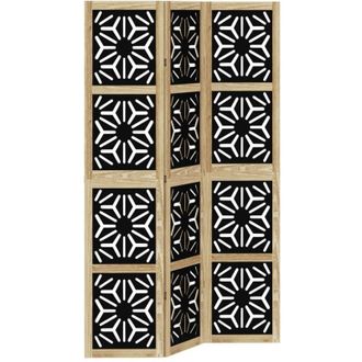 vidaXL Biombo Separador 3 Paneles Madera Maciza Paulownia Marr&oacute;n Negro Vidaxl