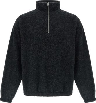Jil Sander Sweatshirt met halve rits en coltrui - Heren - Vesten met rits - Grijs - M - Wol - Hoodies & sweatvesten