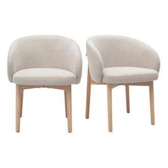 Miliboo Sillas De Tela Efecto Terciopelo Texturizado Beige Y Madera Clara (lote De 2) Torvi