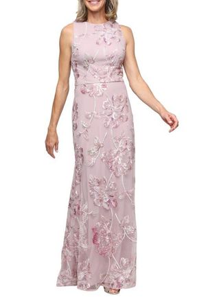 Alex Evenings Sequin Embroidered Mesh Column Gown in Blush at Nordstrom, Size 10
