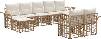 vidaXL Conjunto De Sof&aacute;s De Exterior 9 Uds. Natural Y Crema Poli&eacute;ster Vidaxl