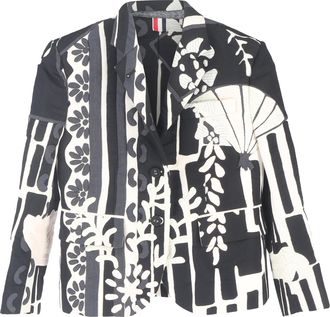 Thom Browne Thom Brown blazer met patchworkpatroon in zwart-witte wol