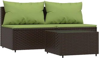 vidaXL Set Muebles De Jard&iacute;n 3 Piezas Y Cojines Rat&aacute;n Sint&eacute;tico Marr&oacute;n Vidaxl