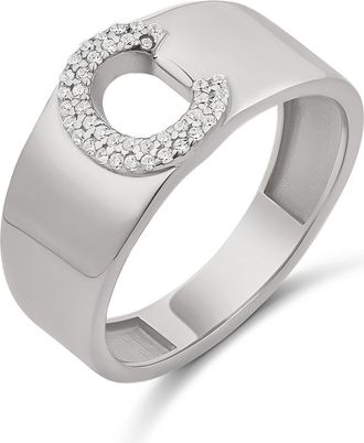 SHYMI Pav&eacute; Signet Initial Ring in Silver at Nordstrom, Size 7