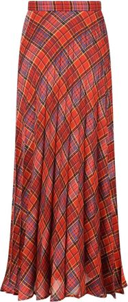 Saint Laurent pleated plaid-pattern skirt - Red