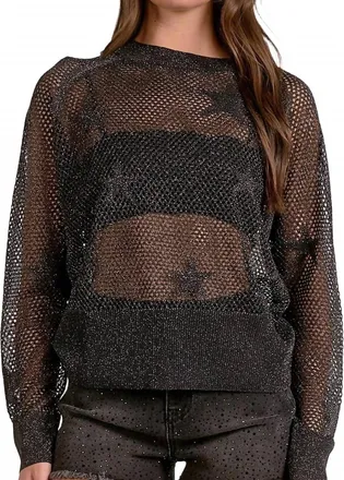 Elan Mesh Star Crewneck Sweater In Silver
