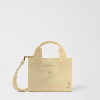 Furla Duna Borsa Shopping S Cremino Giallo Tessuto Canvas Donna
