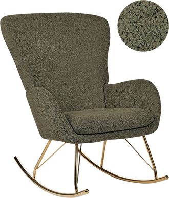 Beliani Beliani - Silla Mecedora De Boucl&eacute; Verde Oscuro Dorado Poli&eacute;ster Patas De Metal Anaset