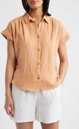 Beach Lunch Lounge Devin Gauze Shirt in Caramel at Nordstrom, Size X-Large