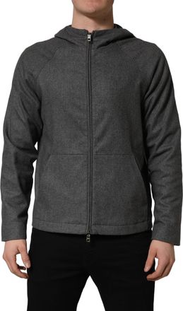 Dolce & Gabbana Gray Cotton Men Hooded Full Zip Bomber Jacket Nylon Clothing