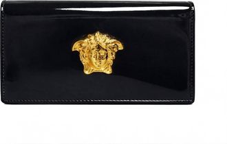 Versace Womens Medusa Patent-Leather Clutch Bag In Black With Gold-Tone Hardware