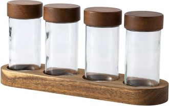 OEM Un Juego De Botes Para Especias, Recipientes De Vidrio Con Tapas De Madera Y Bandejas