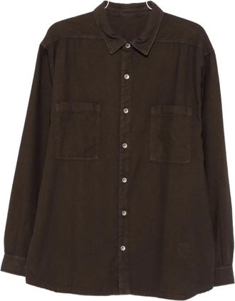 Rick Owens Bruine Katoenen Shirt met Borstzakken - Heren - Overhemden - Bruin - L - Katoen - Overhemden