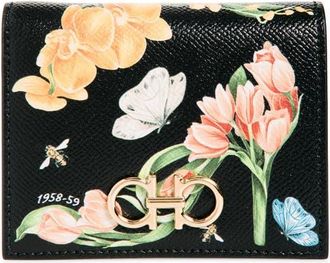 Ferragamo Gancini Leather Compact Wallet in Edenshoes Print Nero at Nordstrom