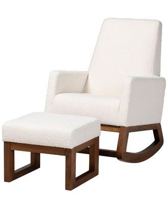 Baxton Studio Yashiya Mid-Century Modern Upholstered 2-Piece Rocking Chair & Ottoman Set