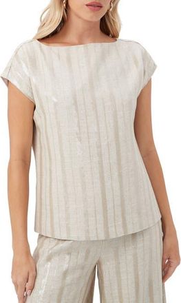 Trina Turk Sequin Striped Breene Top in Biarritz Beige at Nordstrom, Size 10