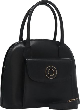 Celine Circle Logo Handbag Leather Black Leather Bag (Pre-Owned)