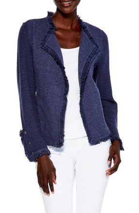 Nic+Zoe Fringe Mix Knit Jacket in Navy at Nordstrom, Size Large