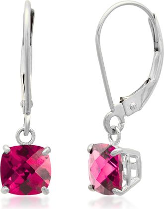 MAX + STONE Solid 10K Yellow, White or Rose Gold 6mm Cushion Cut Gemstone Dangle Earrings