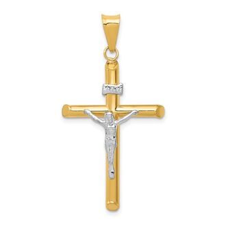 Diamond2Deal 14k Two-tone Gold Polished Jesus Crucifix Pendant
