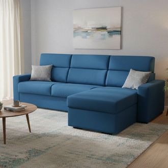 Dmora Sof&aacute; Cama Con Chaise Longue Pusiano, Desenfundable, Con Almacenaje, Hecho En Italia, Impermeable, Convertible En Cama, 280x160 Cm Azul
