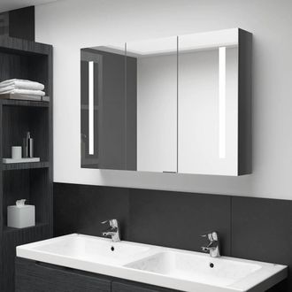 Berkfield Home LED Bathroom Mirror Cabinet 89x14x62 cm Shining Grey | Size: 89 x 14 x 62 cm