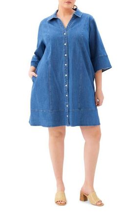 Karen Kane Flare Sleeve Denim Shirtdress in Chambray at Nordstrom, Size 3X