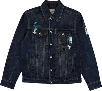 Evisu Jassen, Heren, Blauw, M, Denim, Hand Brush Printed Daicock Denim Jacket