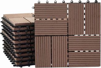 Hhg [nunca Usado] Wpc Baldosa Rhone, Aspecto Madera Balc&oacute;n/terraza, 11x Cada Uno 30x30cm = 1m&sup2;, Premium, Cuadrados Caf&eacute;