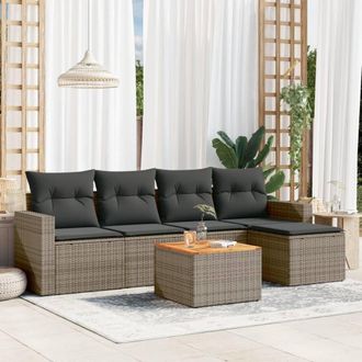 vidaXL Vidaxl - Set De Muebles De Jard&iacute;n 6 Pzas Y Cojines Rat&aacute;n Sint&eacute;tico Gris