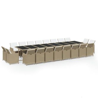 vidaXL Set Comedor De Jard&iacute;n 21 Pzas Con Cojines Rat&aacute;n Sint&eacute;tico Beige Vidaxl