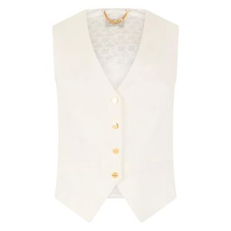 Elisabetta Franchi Vests, female, White, Size: M Linen Blend Gilet