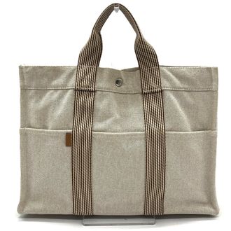 Herm&egrave;s Beige Brown Canvas Tote Bag (Pre-Owned)