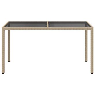 Berkfield Home Garden Table 150x90x75 cm Tempered Glass & Poly Rattan Beige | Size: 150 x 90 x 75 cm