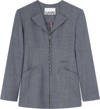 Ganni Jassen, Dames, Grijs, S, Wol, Wool Melange Suiting Long Button Blazer