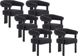 Vente-Unique Conjunto de 6 sillas con reposabrazos en tela boucl&eacute; y madera de hevea - Negro - LIVELIA de Pascal MORABITO