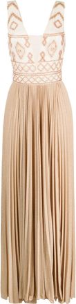 Elisabetta Franchi rhombus-embroidered V-neck gown - women - Polyamide/Polyamide/Spandex/Elastane - 42 - Neutrals