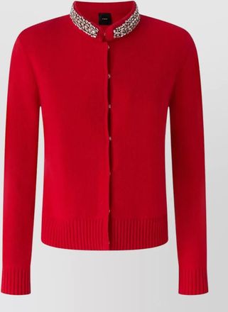 Pinko cashmere-blend fine-knit slim-fit crystal-embellished collar cardigan