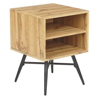 Beliani Mesa De Noche Madera Clara Negro 40 X 40 Cm Mdf 2 Estantes Dormitorio Lubock