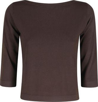 Roberto Collina Brown Boat-Neck Three-Quarter Sleeve Viscose Sweater